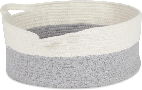 Bone Dry Pet Storage Collection Decorative Cotton Rope Basket/Bed, 15.75x6.25, White/Gray Cat Ears