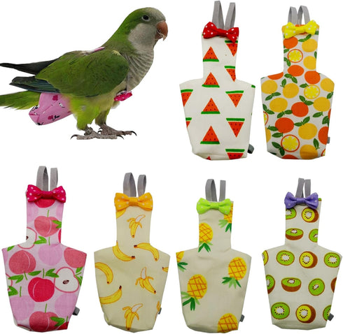 Generic 6PCS Set Washable Reusable Bird Diapers with Waterproof Lining & Adjustable Straps Soft Parrot Diaper Clothes