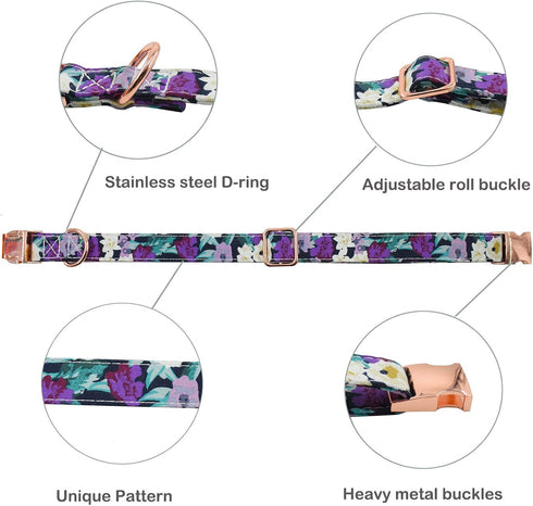 Metal Buckle Dog Collar - Durable Adjustable Soft Collar for Small Medium Large Dogs (M(13-18in), Flower5)