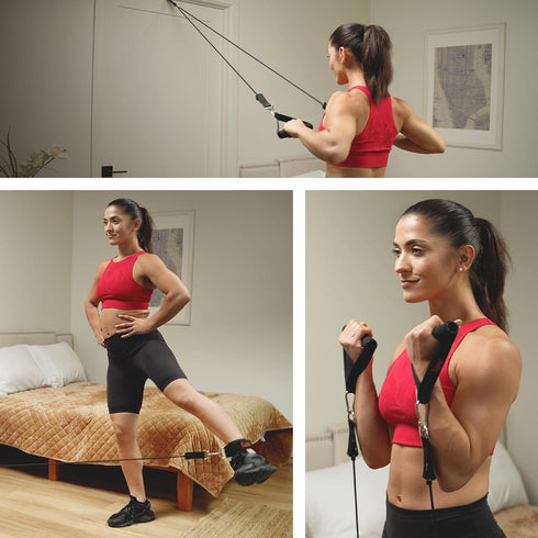 Sunny Health & Fitness Premium Resistance Band Set with Door Anchors, Handles & Carry Bag for Strength Training