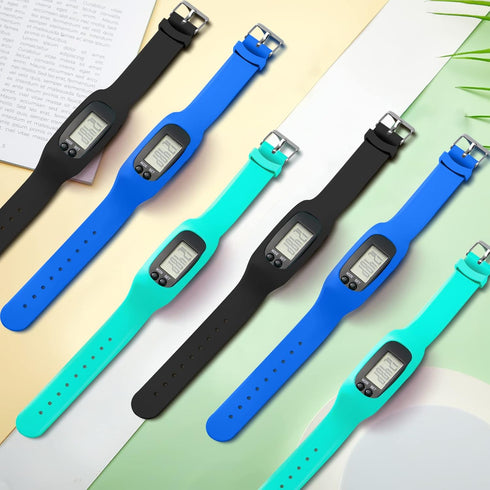 Geyoga Silicone Fitness Tracker Watch 6 Pcs Pedometer Bracelet for Walking, Running, Calorie Burning for Men Women Kids