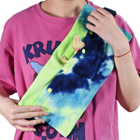 Small Animal Sling Carrier for Bearded Dragons, Lizard Carrier with Adjustable Strap (Blue-Green)
