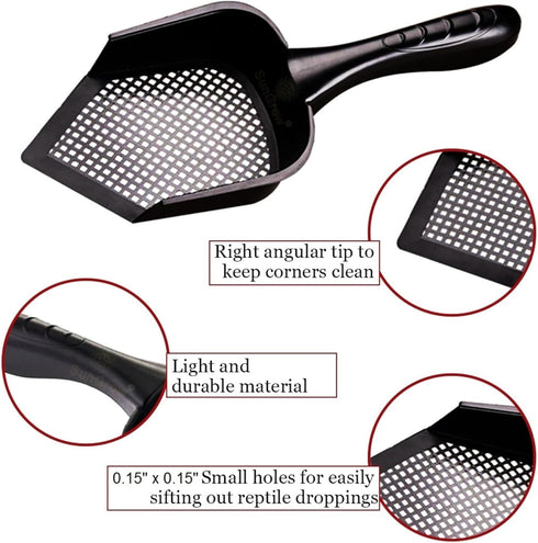 SunGrow Reptile Litter Scoop, Pointed Edge Shovel for Cat & Chicken Coop, Black, 1 Pc per Pack