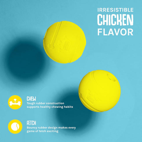 3 Inch 2-Pk Chew King Flavored Rubber Ball Collection, Chicken Flavor Rubber Balls