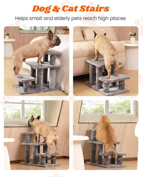 Pawque Dog Stairs for Small Dogs - Stable Pet Steps with High-Strength Boards, 3 Steps, Grey
