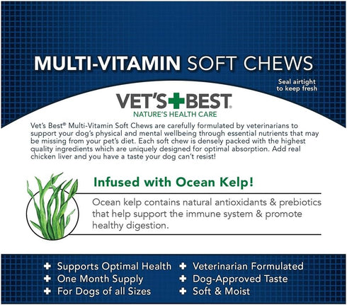 30 Vet's Best Multi-Vitamin Soft Chew Dog Supplements - Vitamins for Dogs - Supports Dogs Physical and Mental Health