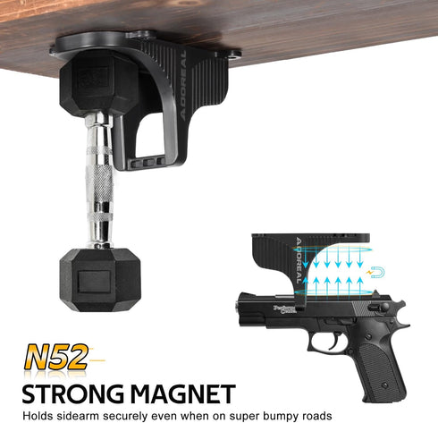 Adoreal Magnetic Gun Mount, Hole Free Gun Holster for Vehicle Home or Office, Side Magazine Magnetic Suction Concealed