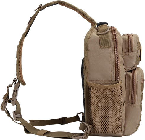 Pack Backpack Rover Sling Tactical Shoulder Sling Bag with Bottle Holder Crossbody Chest Bag, Coyote