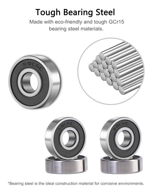 SHKI 10 Pack 608 2RS Ball Bearings – Miniature Deep Groove Bearings for Skateboards, Inline Skates, Scooters