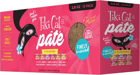 Tiki Cat Grill Pâté Variety Pack, Real Flaked Fish, Wet High-Protein Cat Food - 2.8 oz. Cans (Pack of 12)