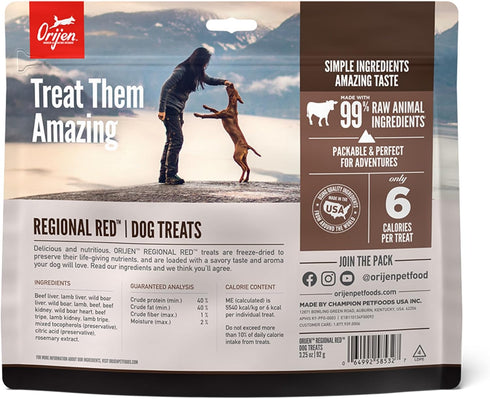 ORIJEN Grain Free High Protein Freeze Dried Dog Treats - Regional Red Recipe, 3.25oz Bag