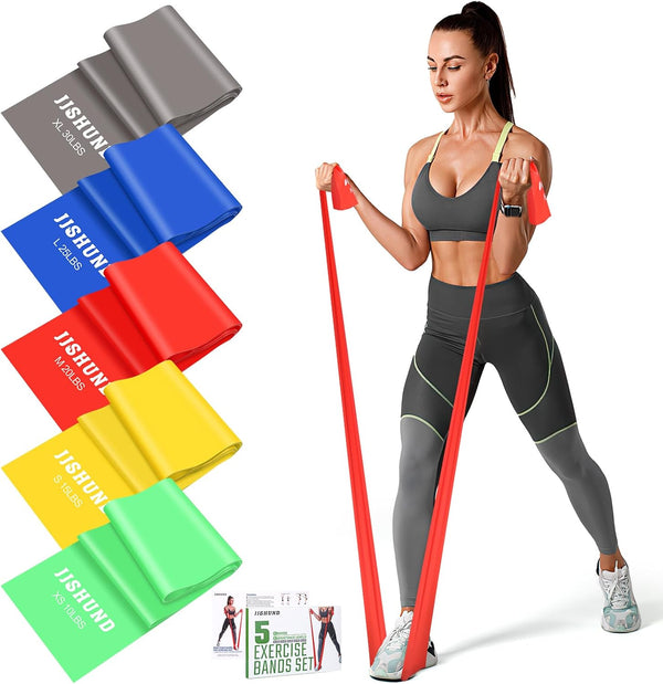 Resistance Bands, 5 Pcs Elastic Stretch Bands for Fitness, Yoga, Pilates, and Strength Training at Home