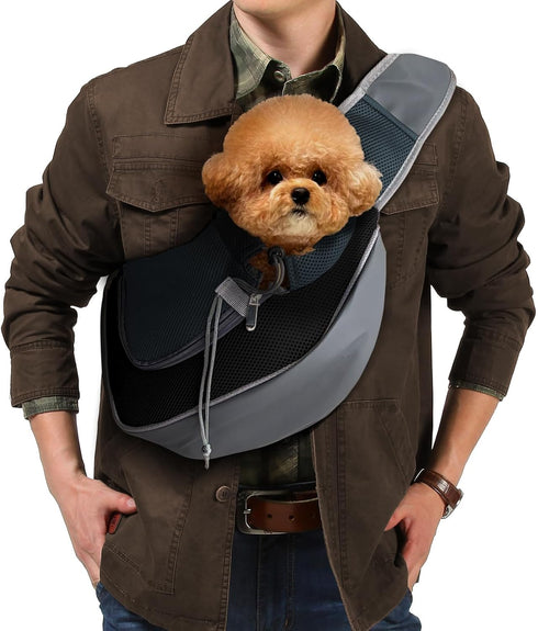 Dog Sling Carrier for Small Dogs and Cats, Breathable Mesh Hand-Free Bag for Traveling and Hiking (Medium, Black)