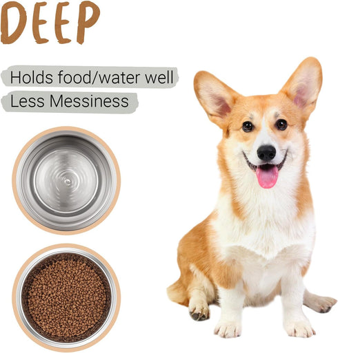 PEGGY11 Deep Stainless Steel Anti-Slip Dog Bowls, 2 Pack, 3 Cups for Food and Water