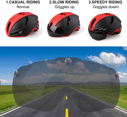 Shinmax Adult Bike Helmet with Removable Magnetic Goggles & USB Rechargeable LED Light, Adjustable Size