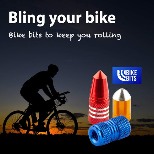 Presta Valve Caps, Anodized Aluminum, Use on Presta/French Valves, Designs: Bullet, Rocket, Hamburger (4 Pack)
