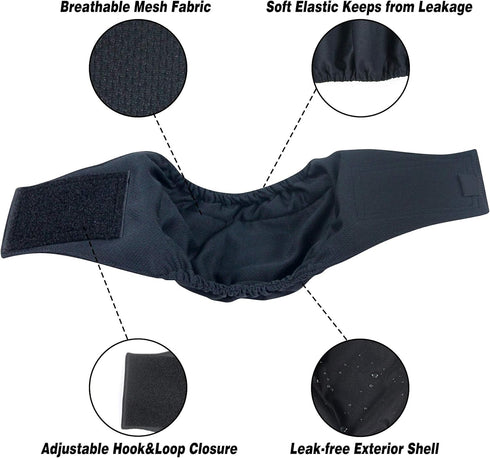 Leekalos Male Dog Diapers (3 Pack) - High Absorbing Belly Bands for Male Dogs, Washable Reusable Wraps (Black, Blue,