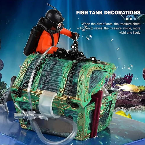 Mesee Aquarium Floating Diver Ornament, Micro Landscape Decor Undersea Treasure Chest Diver Aquarium Decoration for Home Fish Tank Arts Crafts Decorating by Mesee