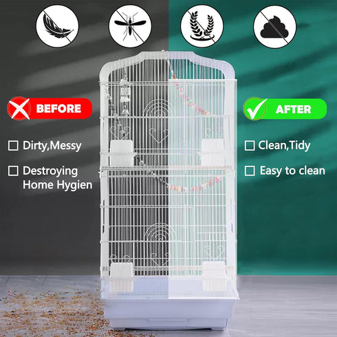 Adjustable Bird Cage Seed Catcher, Net Cover for Parrot, Parakeet, Macaw Cages, White Skirt Guard