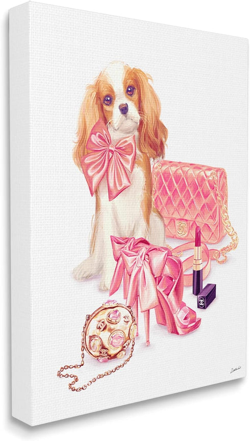 Stupell Industries Upscale Dog Pink Bow Fashion Accessories Makeup, Design by Ziwei Li