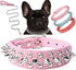 Spiked Dog Collar, Soft PU Leather with Rivet Spike Studded Design, Adjustable for Small Breeds (L, Pink Set)