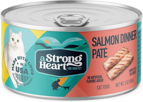 A Strong Heart Canned Wet Cat Food, Salmon Dinner Paté - 3 oz Cans (Pack of 24), Made in The USA with Real Salmon