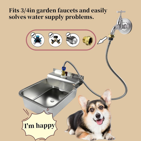 9L 3/4'' Small Automatic Dog Water Dispenser, Stainless Steel Dog Water Bowl for Outdoor, for Puppies, Kittens