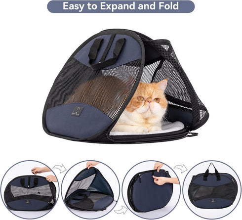 A4Pet Cat Travel Carrier - Collapsible Airline Approved Bag with Zipper Lock and Removable Washable Mat for Indoor &