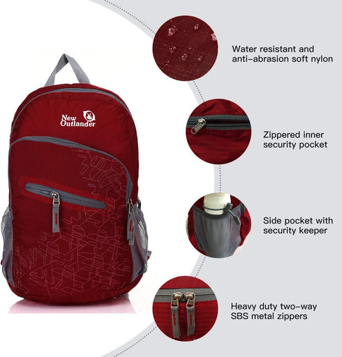 Outlander Packable Lightweight Travel Hiking Backpack, 33L (Dak Red)