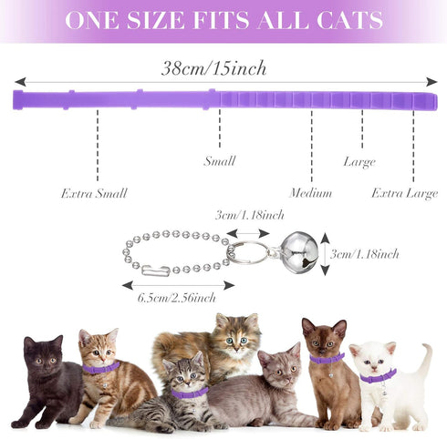 4 Pieces Adjustable Cat Calming Collars with 4 Bells, Reducing Anxiety for Small, Medium, and Large Cats (15 Inches)