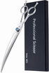 PURPLEBIRD 8 Inch Left Handed Downward Curved Dog Grooming Scissors, Professional Pet Shears, Silver