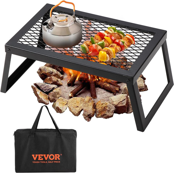 VEVOR Folding Campfire Grill, 18" Portable Camping Grates Over Fire Pit, Heavy Duty Steel Mesh Grate
