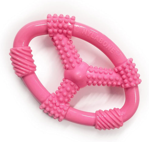 Nylabone Spin Tug & Play Pink Puppy Chew Toy for Teething, Peanut Butter Flavor, Medium/Wolf (1 Count)