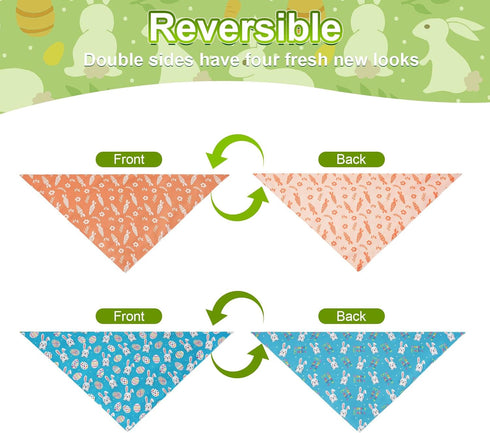 Agroon 2PCS, 4 Easter Dog Bandanas Large Pattern Colorful Scarf for Boy and Girl, Triangle Reversible Bibs Breed