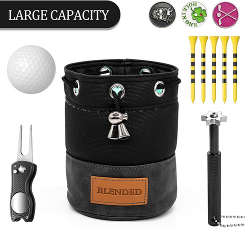 Golf Valuables Pouch - Bucket Waist Design with Drawstrings Leather Golf Tee Bag for Men Women