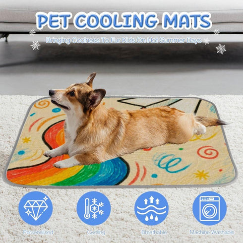 imiBBWQu Summer 27" 22" Cooling Mat for Dogs Paper Airplane with Rainbow Dog Grass Mat Washable Cooling Pad for Dog Pet
