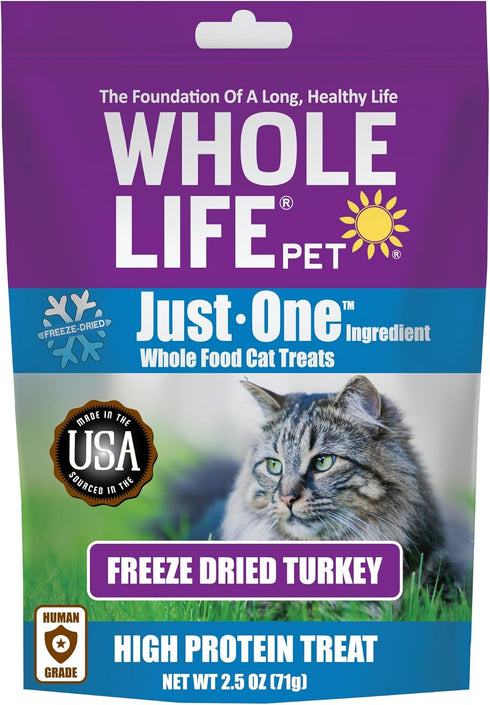 Whole Life Pet Just One Turkey, Cat Treat or Topper, Human Grade, Freeze Dried, 3 Ounce