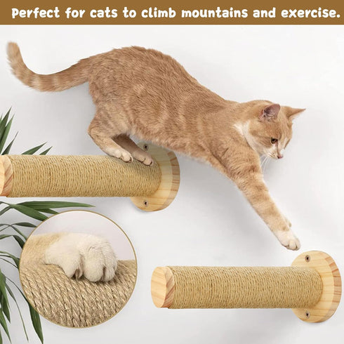 Cat Wall Steps, 11.8 Inch Wall Mounted Cat Stairs with Jute Rope Scratching Shelf (2 Pack)