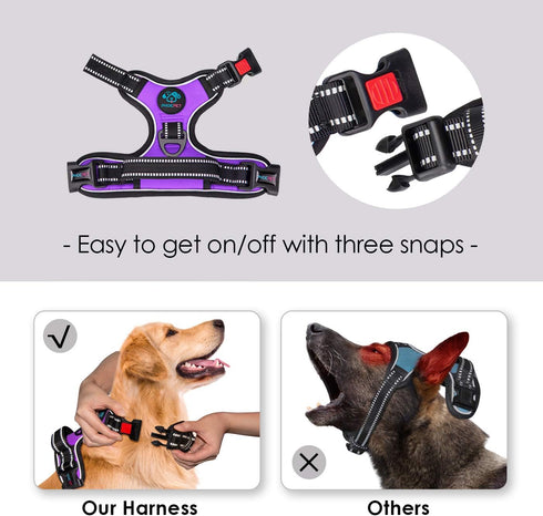PHOEPET No Pull Dog Harness for Small Dogs - Reflective Adjustable Front Clip Vest with Handle (XS, Purple)