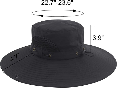 Muryobao Mens Waterproof Wide Brim Bucket Fishing Hat - UPF 50+ Mesh