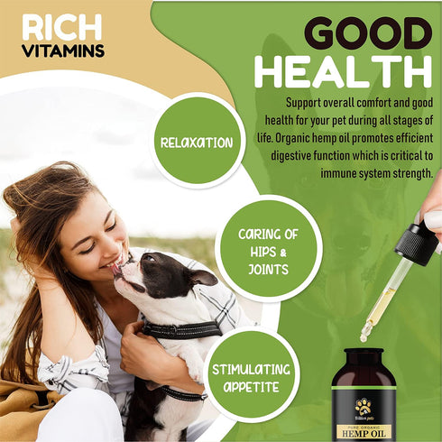 Hemp Oil for Dogs and Cats, Hemp Oil Drops with Omega Fatty Acids, Hip and Joint Support