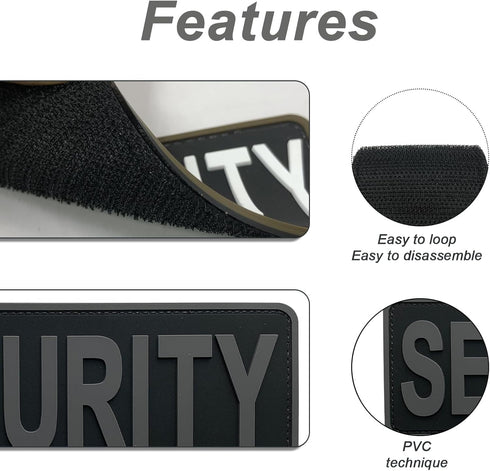 Large Security Patch PVC Subdued 8.5x3 inches for Tactical Vest Jackets Uniforms (Black and Gray)