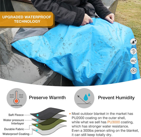 Outdoor Waterproof Camping Blanket, Hooded Fleece Windproof Blanket for Cold Weather Events