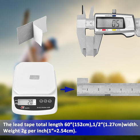 High Density Golf Lead Tape 1/2" x 60", 2 Grams Per Inch, Self-Adhesion for Golf, Fishing, Tennis, Pickleball