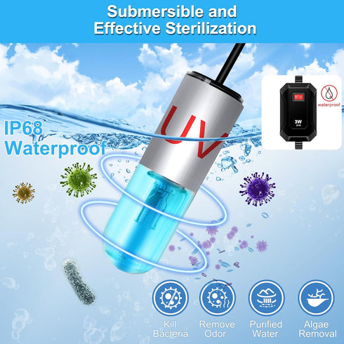 TAISHAN 3W Mini Aquarium Algae Removal Light with Timer, Waterproof Green Clear Light for Fish Tank, Pond & Pool