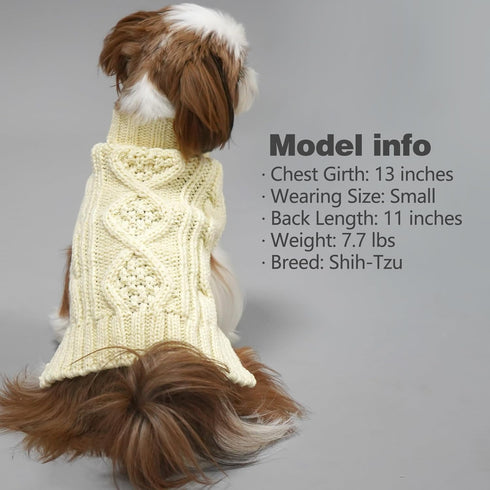 KYEESE X-Large Dog Sweaters for Medium Dogs, Beige Turtleneck Cable Knit Pullover for Cold Weather