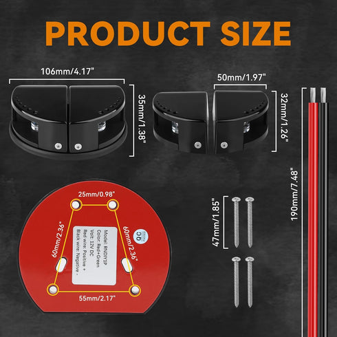 2-in-1 IP67 Boat Navigation Lights, Integrated Split Red and Green LED Bow Lights, Waterproof Navigation Lights Boat