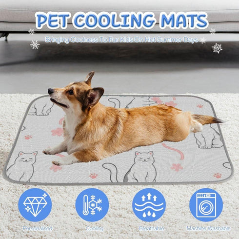 imiBBWQu Summer 27" 22" Cooling Dog Bed Cute Cats Flowers Dog Cooling Pad Washable Pet Mat Pet Bed Fluffy Non-Slip