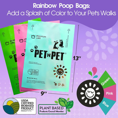 720 Counts 41% 59% Pet N Pet Lavender Scented, Colorful Poop Bags for Dogs, Plant Based & PE Dog Poop Bags Rolls, Extra