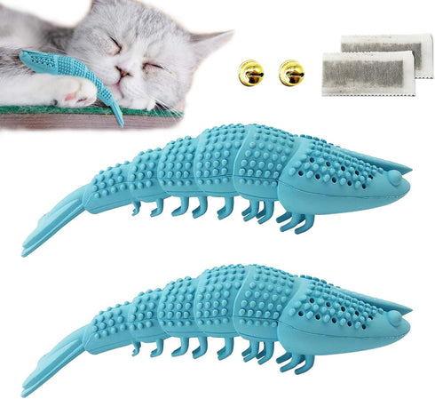Cat Toothbrush Catnip Toy, Interactive Rubber Dental Care for Kittens, Crayfish-Shaped Chewing Toy (2 Pack)